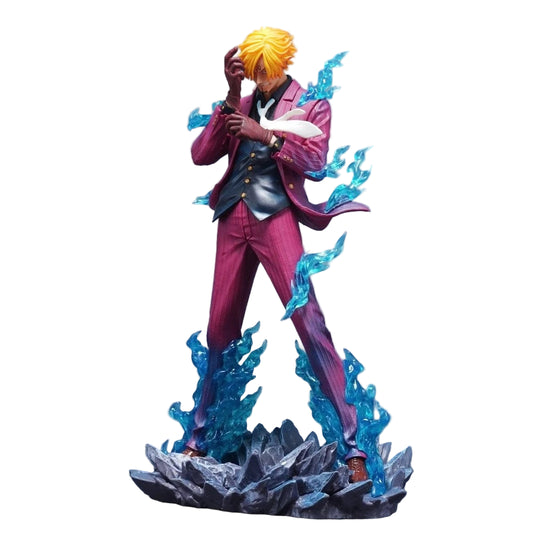 Animated character figurine with blue energy effects on a white background