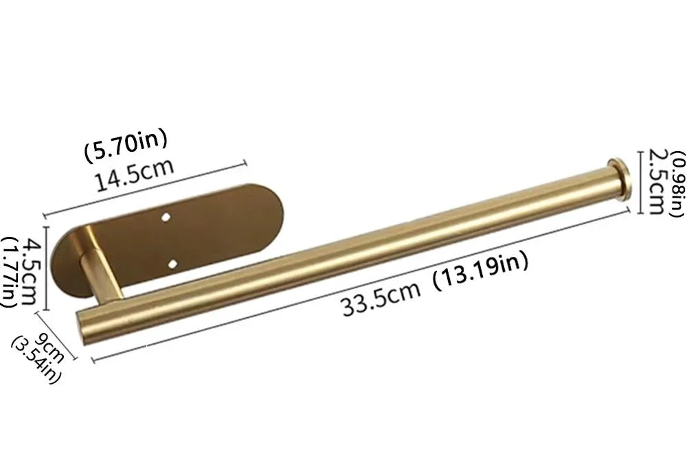 Gold door handle with measurements on a white background