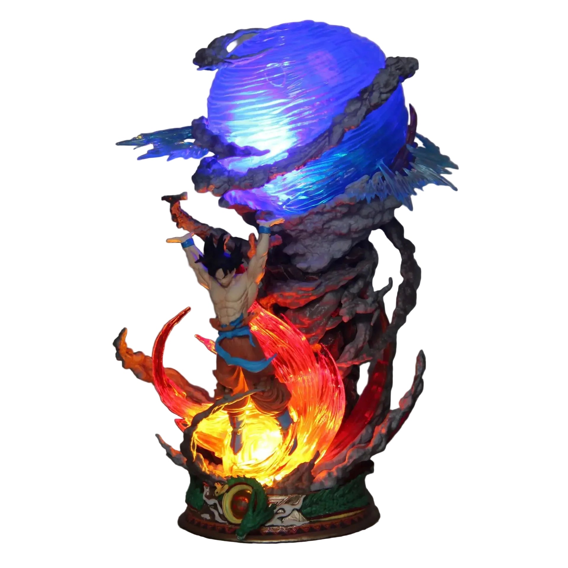 Colorful figurine with LED lights on a textured surface