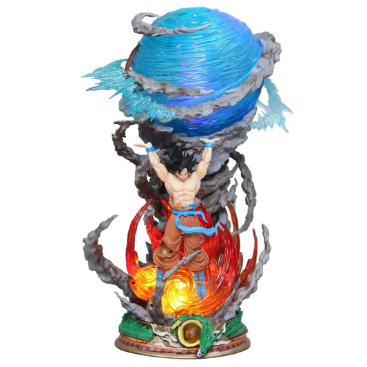 Action figure with energy effects on a gray background