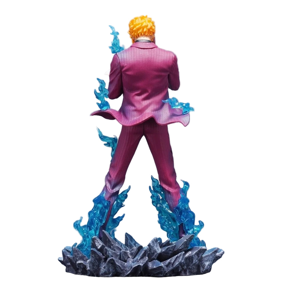 Colorful figurine with blue accents on a white background