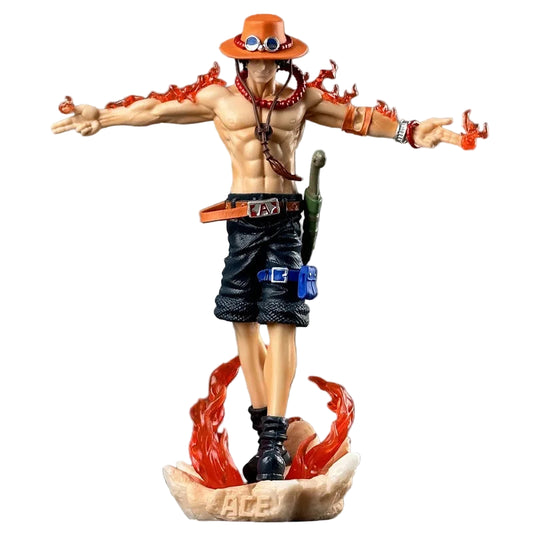 28cm Portgas D. Ace GK Figure – One Piece Anime Action Model with LED Base & Flame Effects