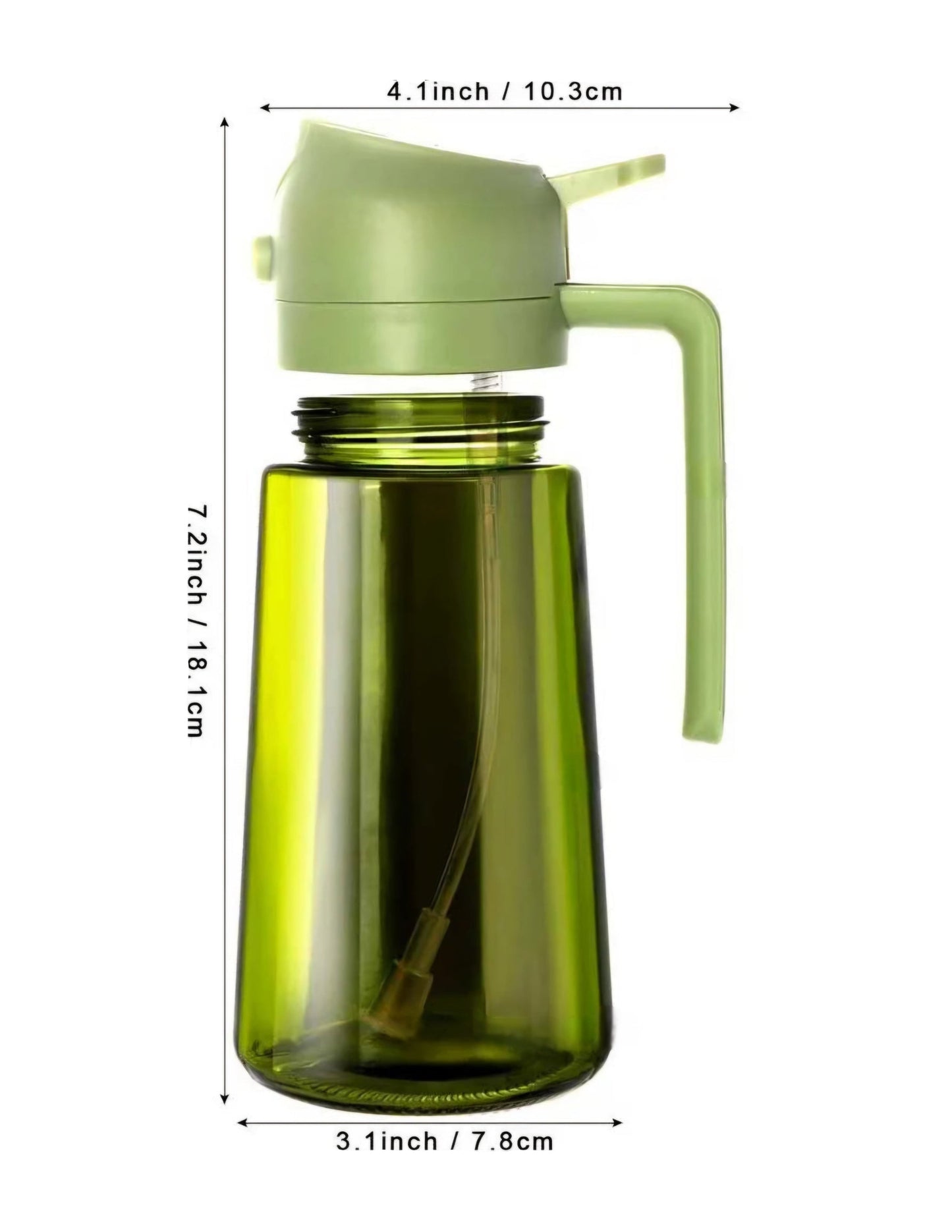 2-in-1 Olive Oil Dispenser & Sprayer – 16oz Glass Oil Bottle with Spray & Pour Function, Dark Green
