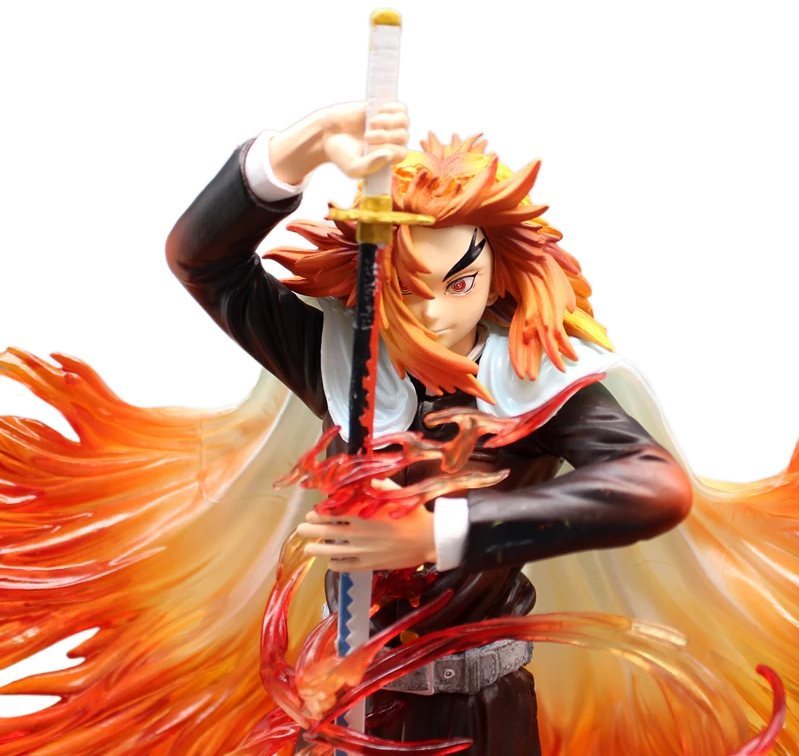 30cm Demon Slayer Rengoku Kyoujurou Figure – Flame Hashira PVC Statue with Fiery Base & Sword