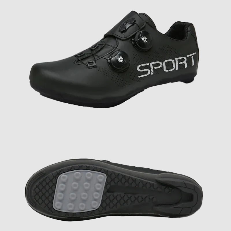 Black sports shoe with 'SPORT' branding on a white background
