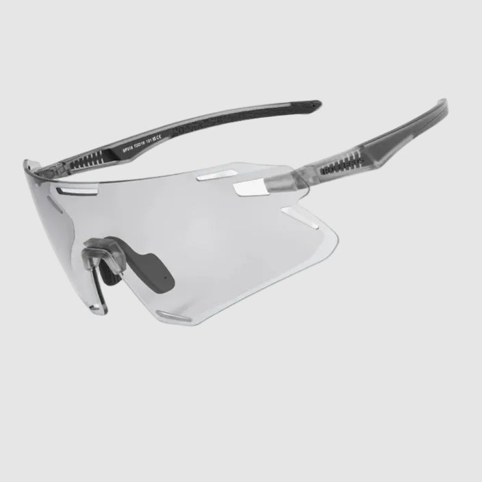 Dark gray/light gray photochromic lens eyewear on a white background
