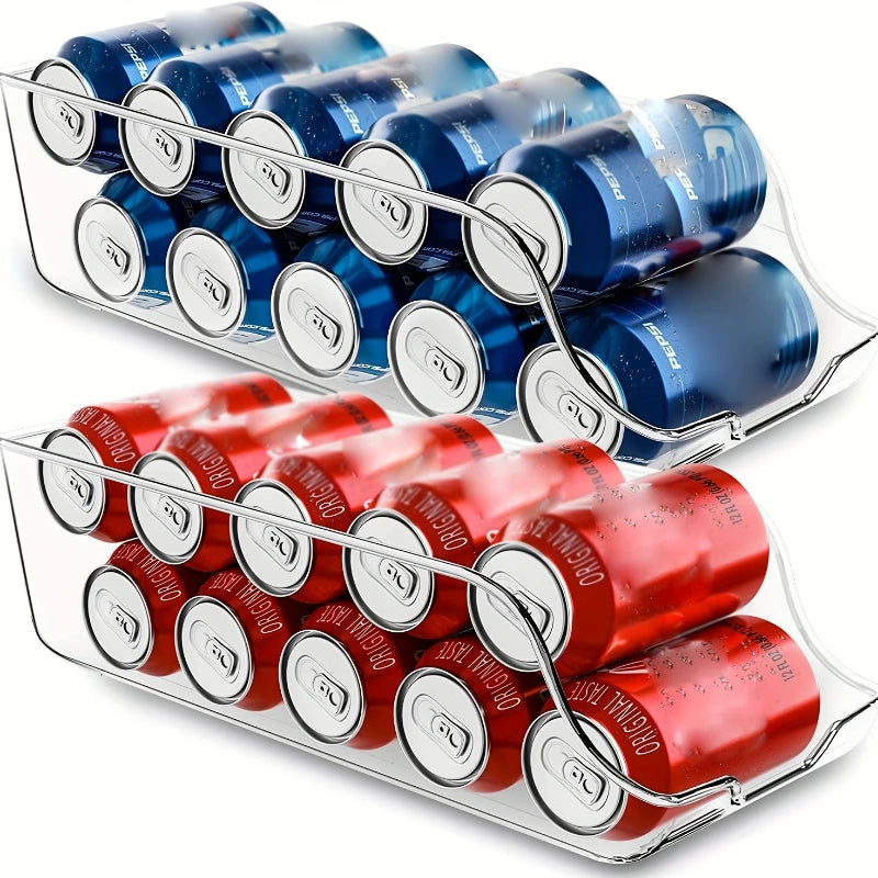 Two can racks filled with red and blue soda cans on a white background
