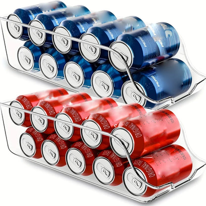 Two can racks filled with red and blue soda cans on a white background