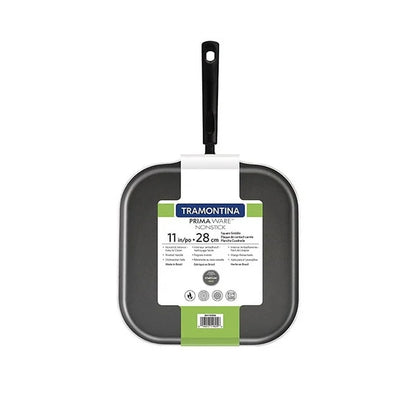 Tramontina frying pan with a label on a white background