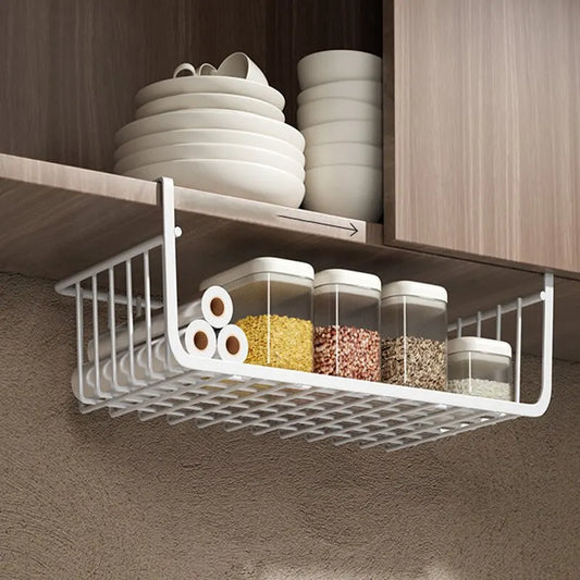 Iron Hanging Net Basket – Large Capacity Under Cabinet & Wall Storage for Kitchen or Wardrobe