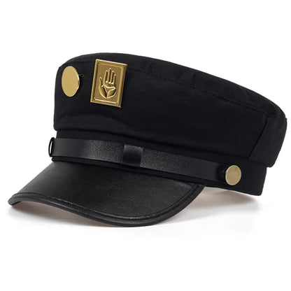 Anime JoJo's Bizarre Adventure Kujo Jotaro Cosplay Cap – Unisex Adult Flat Top Hat with Metal Badge - Maarufu