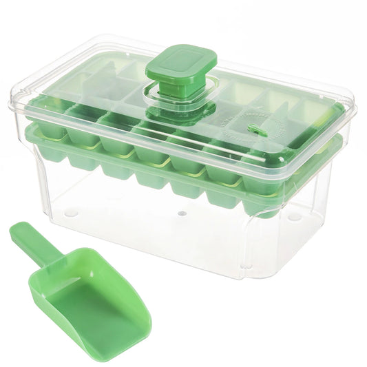 Ice Cube Tray with Lid & Bin - Make 68 Ice Cubes, Easy Press Release, Freezer Storage Organizer