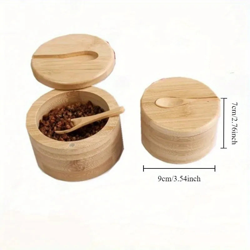 Bamboo Seasoning Jar Set with Magnetic Lid – Wooden Condiment Storage Box & Spoon | Khaki