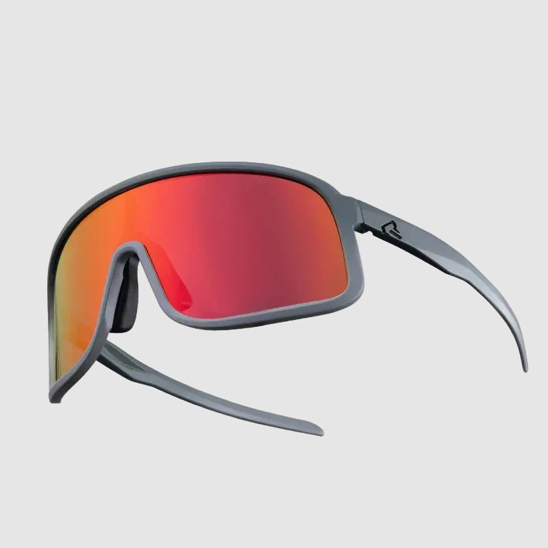 Sunglasses with sand gray gradient and polarized true purple lens on a white background