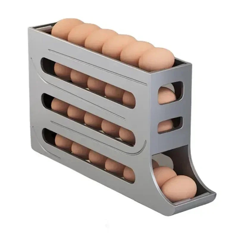 4-Layer Automatic Rolling Egg Holder – Refrigerator Egg Storage Box Dispenser, Holds 30 Eggs, Space-Saving Fridge Organizer