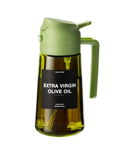 2-in-1 Olive Oil Dispenser & Sprayer – 16oz Glass Oil Bottle with Spray & Pour Function, Dark Green
