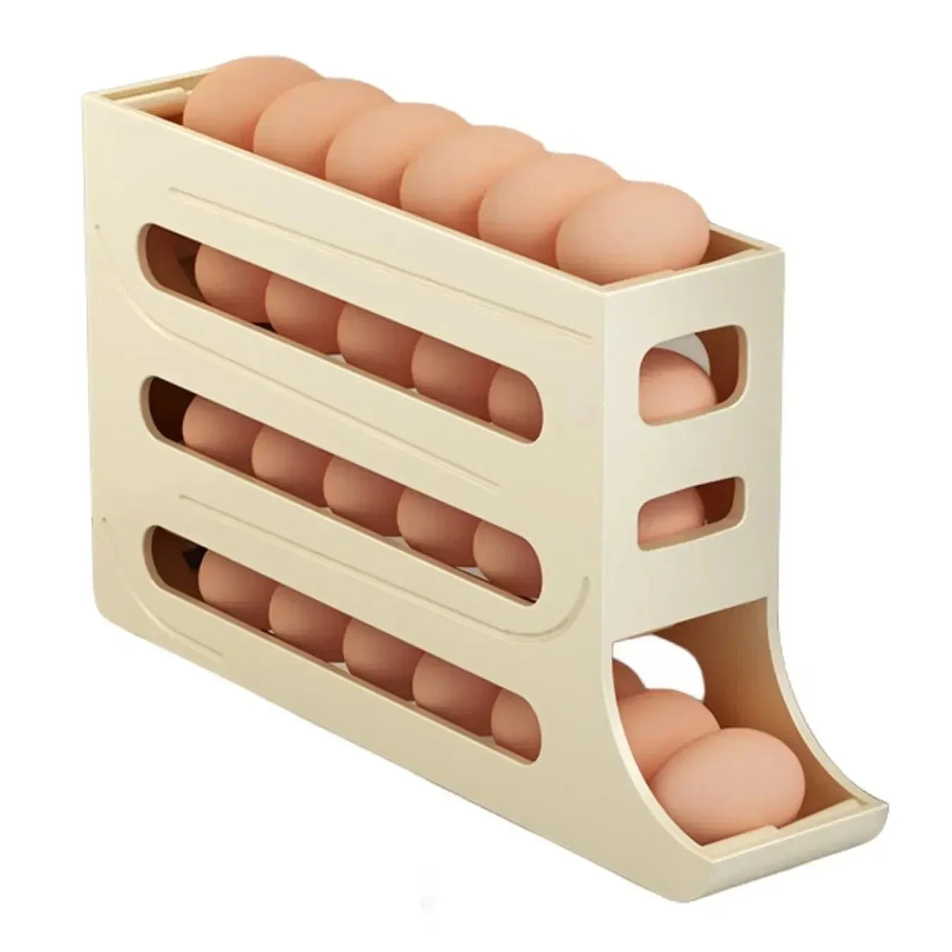 4-Layer Automatic Rolling Egg Holder – Refrigerator Egg Storage Box Dispenser, Holds 30 Eggs, Space-Saving Fridge Organizer