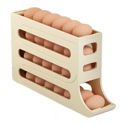 4-Layer Automatic Rolling Egg Holder – Refrigerator Egg Storage Box Dispenser, Holds 30 Eggs, Space-Saving Fridge Organizer