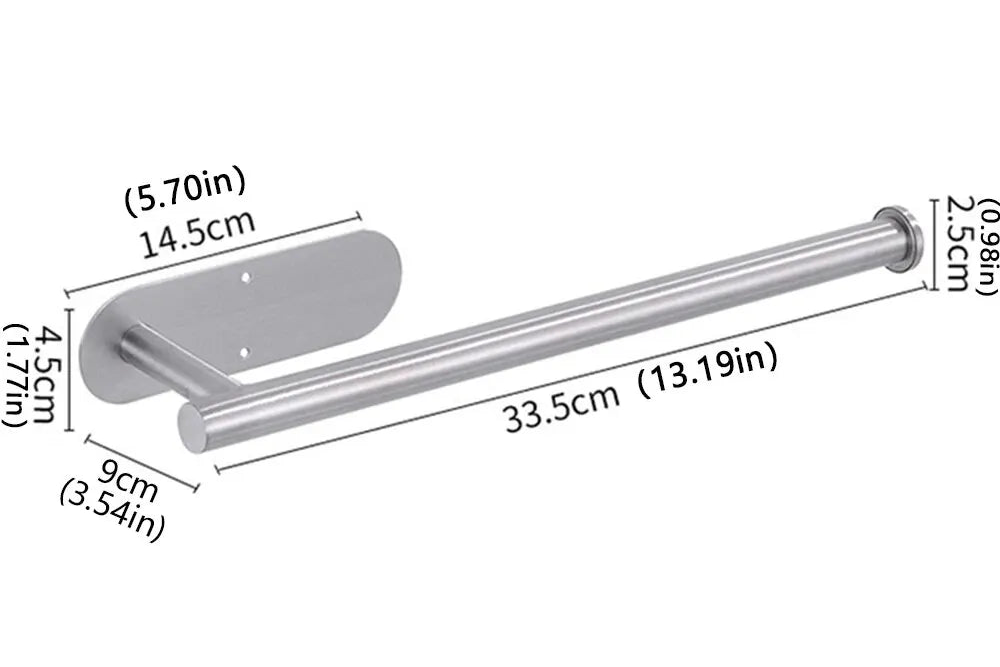 Metallic handle with dimensions labeled on a white background