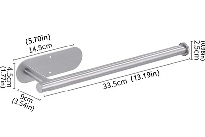 Metallic handle with dimensions labeled on a white background