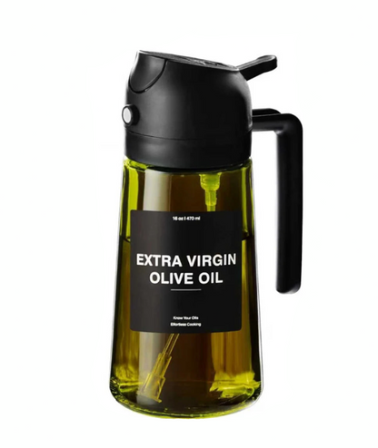 2-in-1 Olive Oil Dispenser & Sprayer – 16oz Glass Oil Bottle with Spray & Pour Function, Dark Green