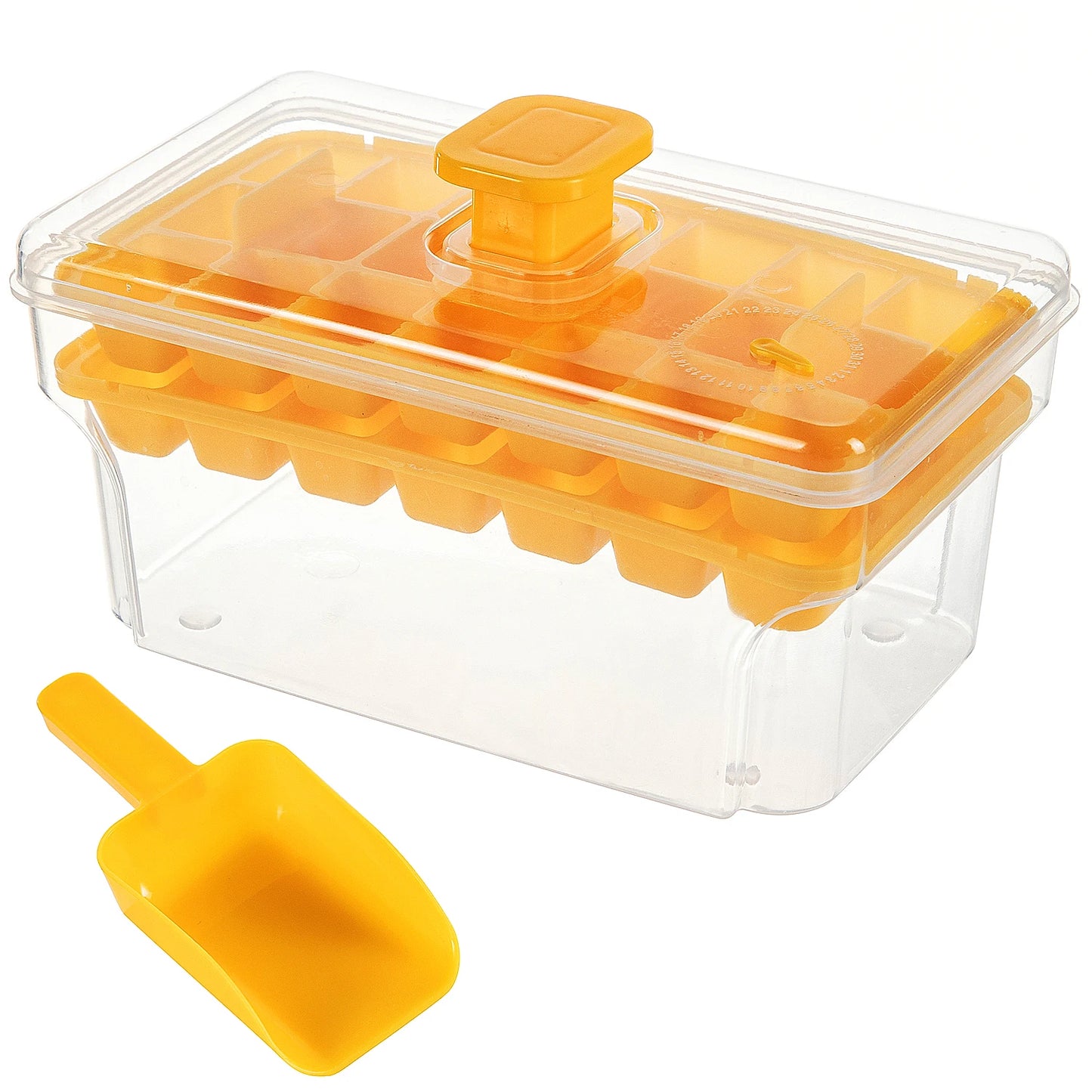 Ice Cube Tray with Lid & Bin - Make 68 Ice Cubes, Easy Press Release, Freezer Storage Organizer