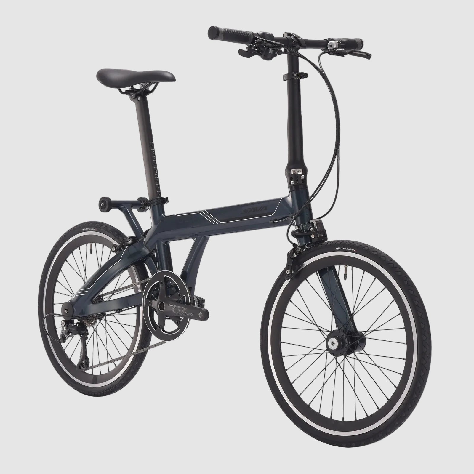 Black folding bicycle on a white background