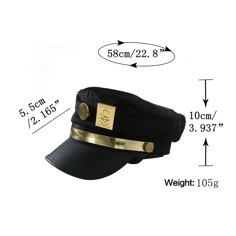 Anime JoJo's Bizarre Adventure Kujo Jotaro Cosplay Cap – Unisex Adult Flat Top Hat with Metal Badge - Maarufu