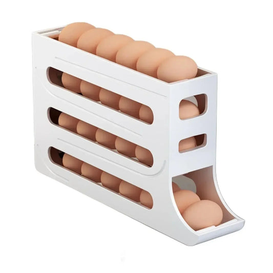 4-Layer Automatic Rolling Egg Holder – Refrigerator Egg Storage Box Dispenser, Holds 30 Eggs, Space-Saving Fridge Organizer