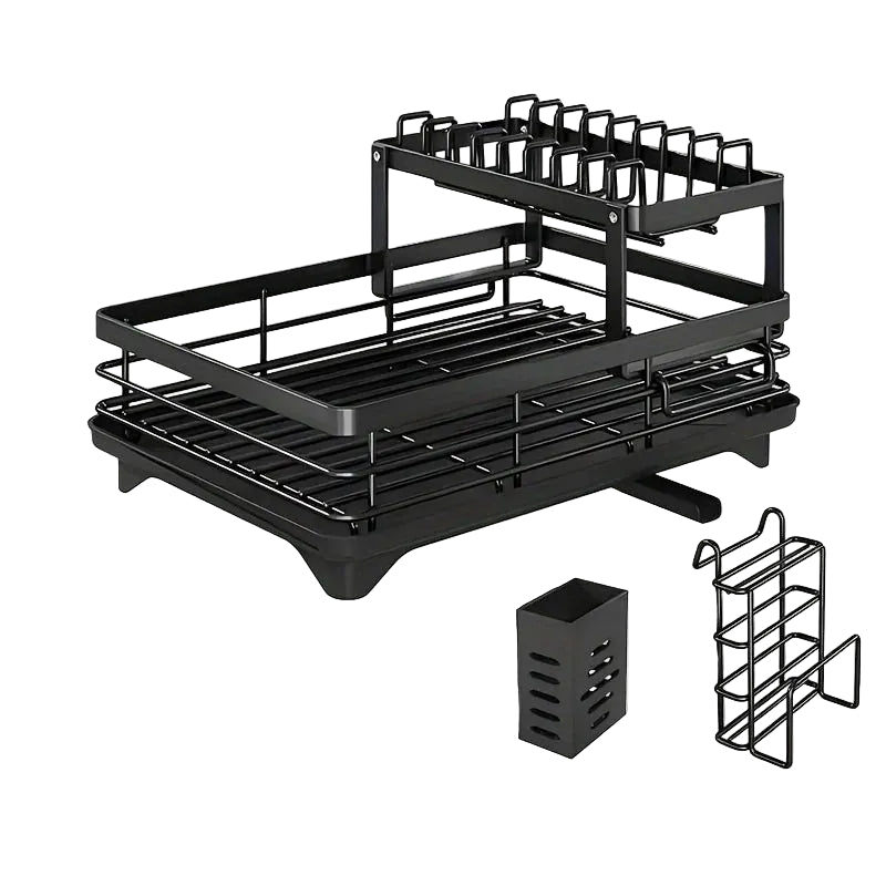 Double-Tier Extendable Dish Drainer – Large Capacity Utensil Rack & Draining Board for Kitchen Countertops