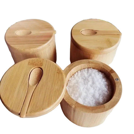 Bamboo Seasoning Jar Set with Magnetic Lid – Wooden Condiment Storage Box & Spoon | Khaki